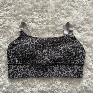 Lululemon Both Ways Sports Bra Size 8 Padded Silver Black Faux Lace Comfort Logo